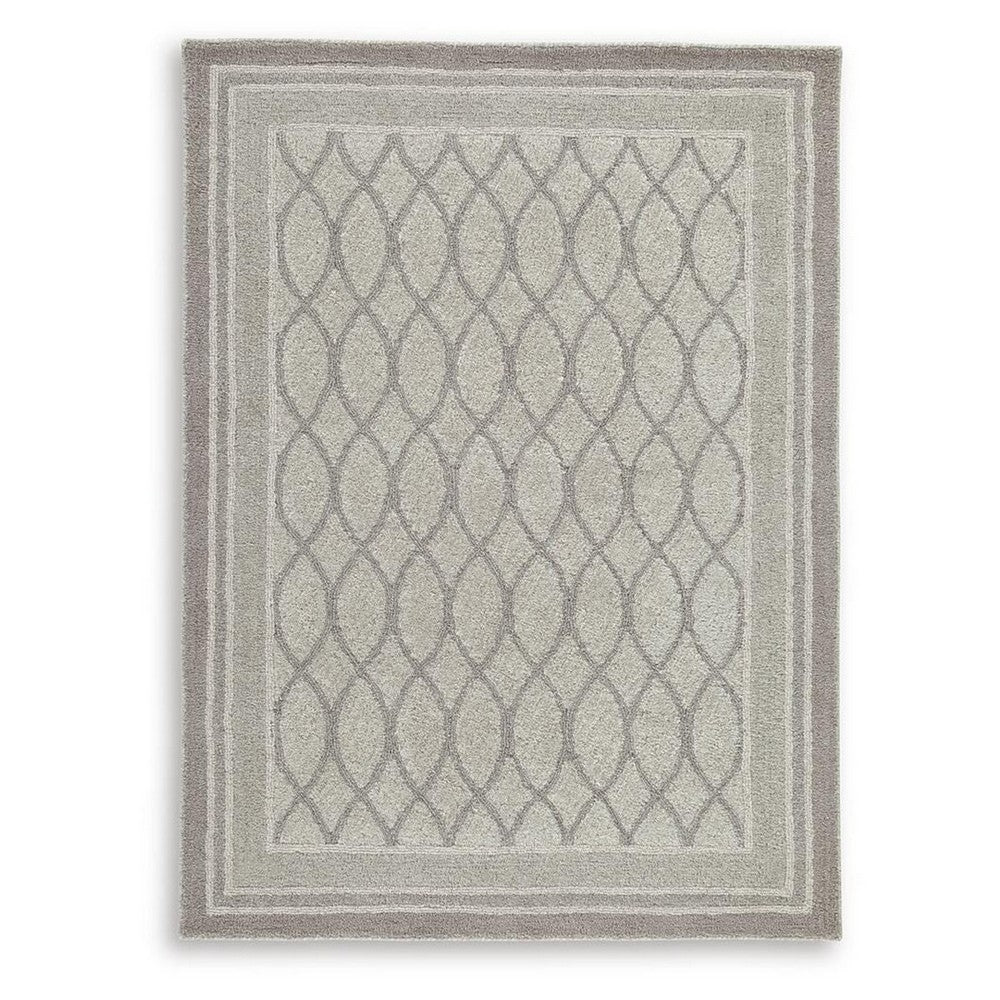 Winie Medium Area Rug with Trellis Motifs | Bordered Design | Gray Tufted Wool 5x7