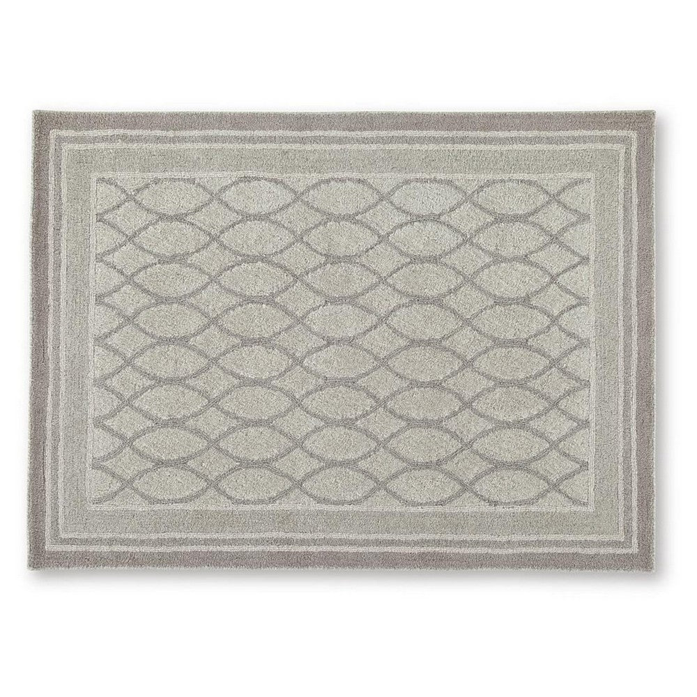 Winie Medium Area Rug with Trellis Motifs | Bordered Design | Gray Tufted Wool 5x7