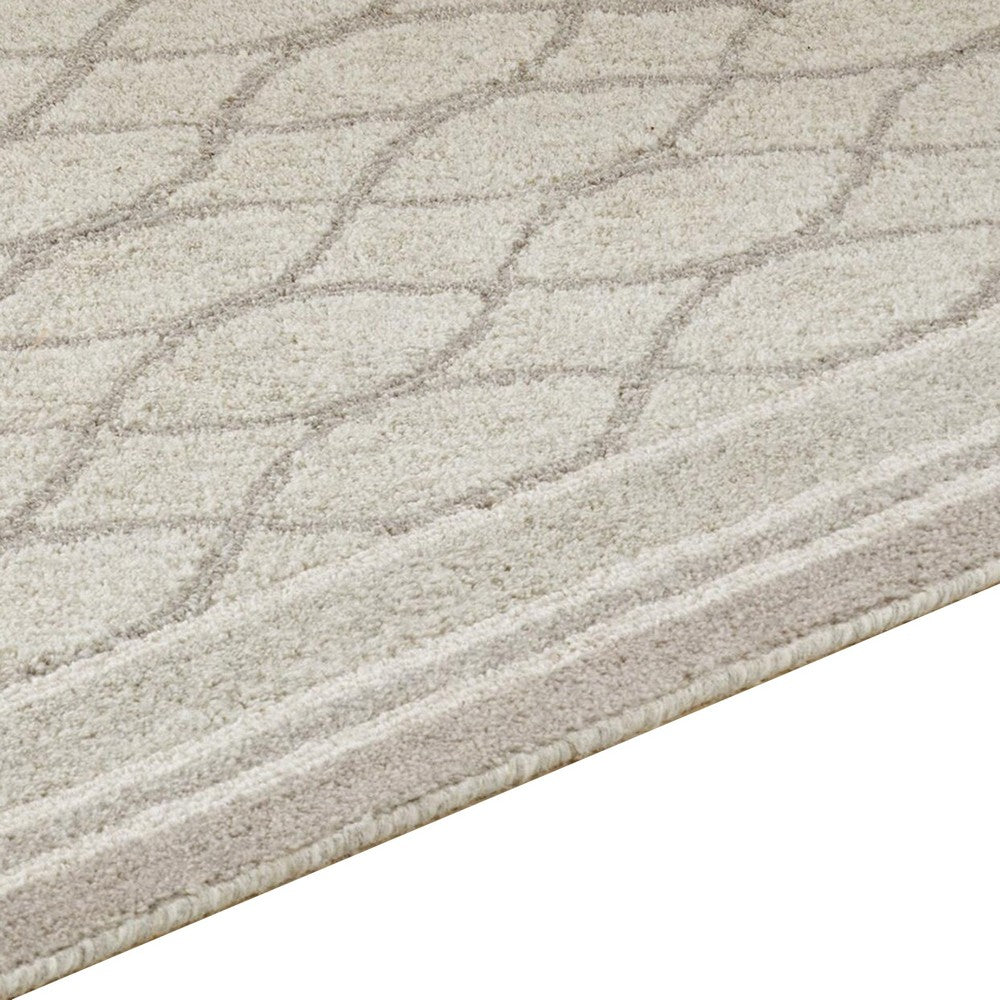 Winie Medium Area Rug with Trellis Motifs | Bordered Design | Gray Tufted Wool 5x7
