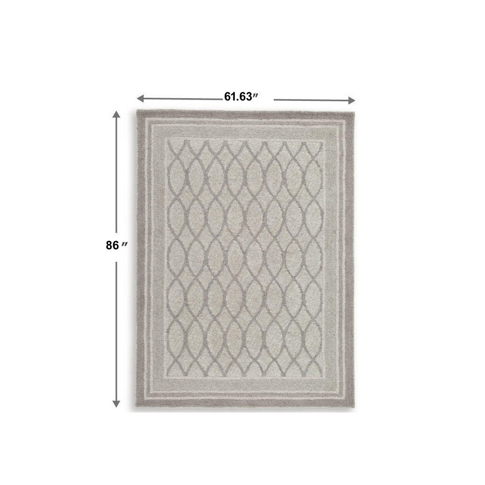 Winie Medium Area Rug with Trellis Motifs | Bordered Design | Gray Tufted Wool 5x7