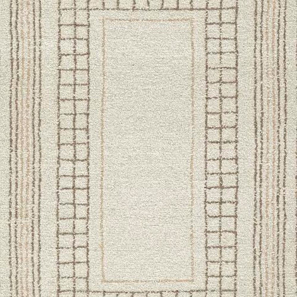 Adam H&-Tufted Medium Area Rug with Brown Geometric Border | Taupe Wool-Jute 5x7