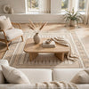 Adam H&-Tufted Medium Area Rug with Brown Geometric Border | Taupe Wool-Jute 5x7