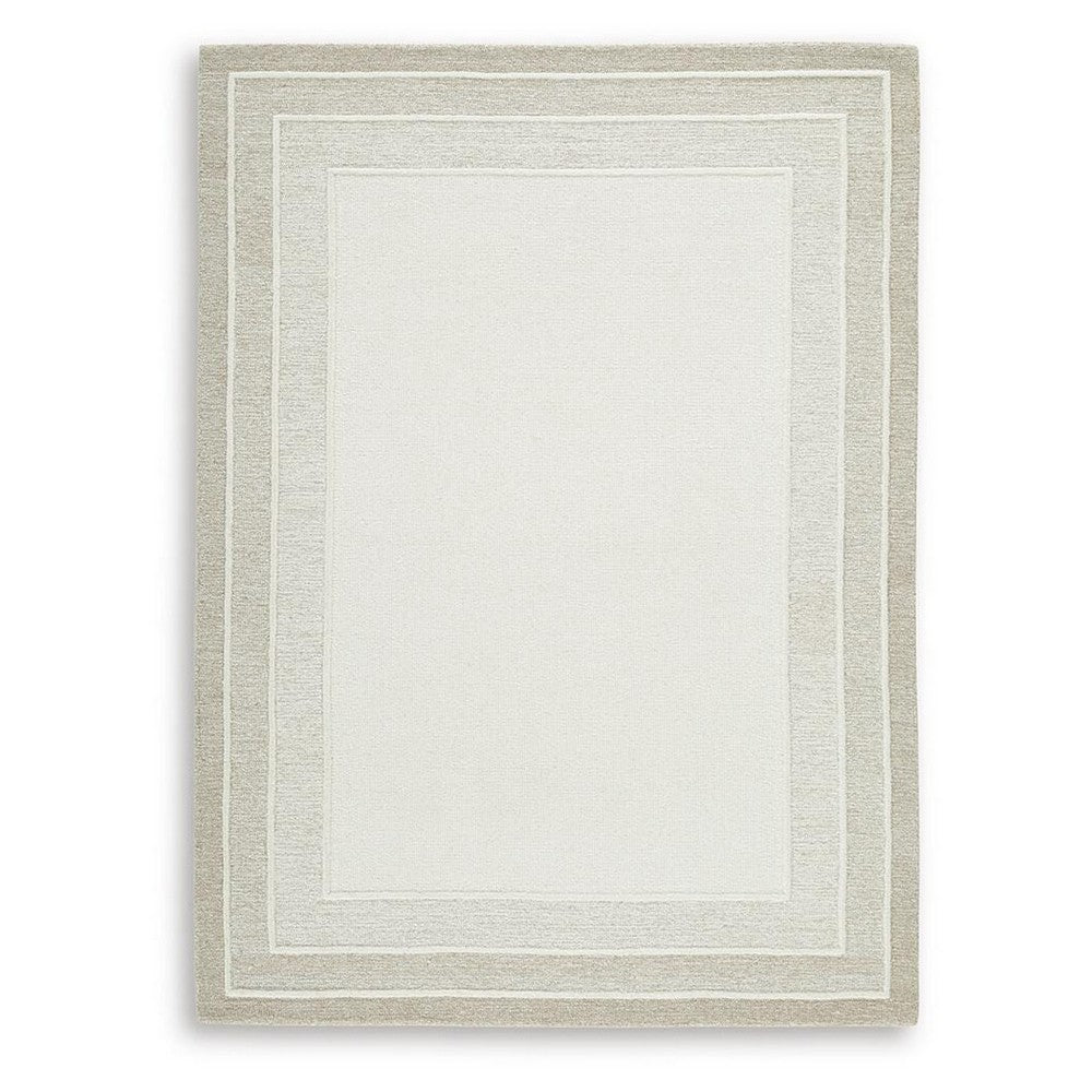 Teena H&-Tufted Medium Area Rug with Tan Bordered Patterns | Ivory Wool 5x7