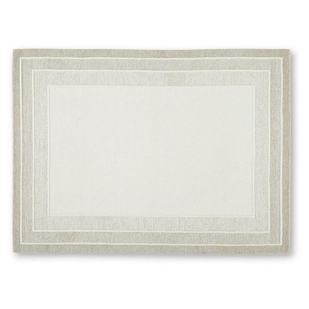 Teena H&-Tufted Medium Area Rug with Tan Bordered Patterns | Ivory Wool 5x7