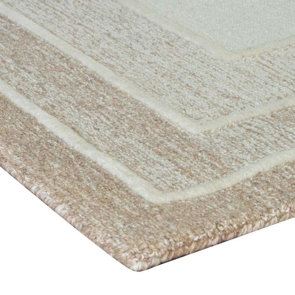 Teena H&-Tufted Medium Area Rug with Tan Bordered Patterns | Ivory Wool 5x7