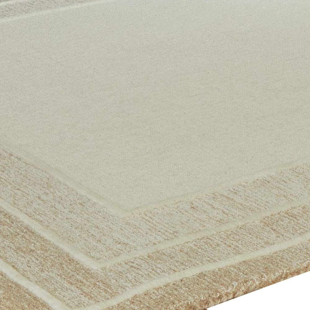 Teena H&-Tufted Medium Area Rug with Tan Bordered Patterns | Ivory Wool 5x7