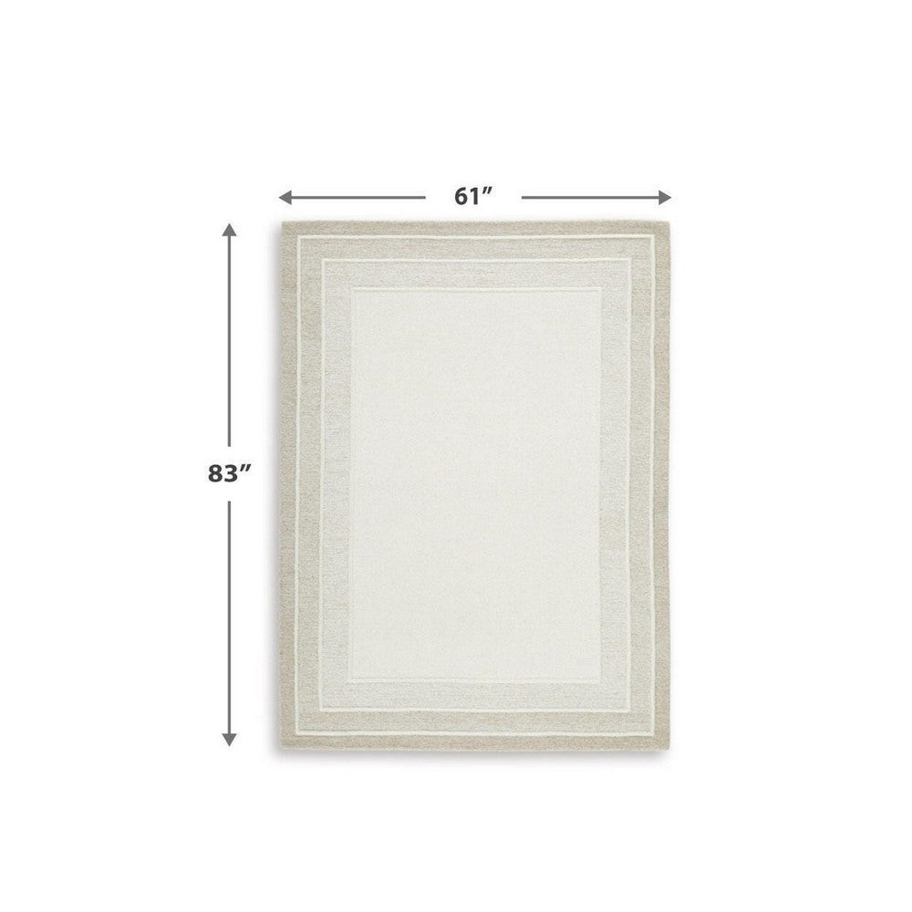 Teena H&-Tufted Medium Area Rug with Tan Bordered Patterns | Ivory Wool 5x7