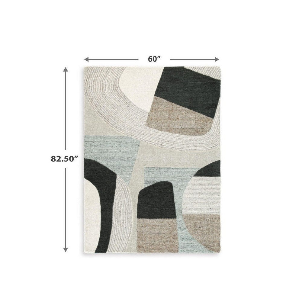 Edric Medium Area Rug | Abstract Geometric Designs | Multicolor Wool-Polyester 5x7