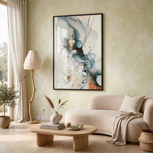 Moxy Wall Art | Fluid Abstract Design | Black Framed Canvas | Multicolor 37x63