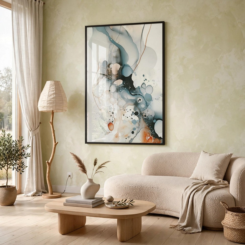 Moxy Wall Art | Fluid Abstract Design | Black Framed Canvas | Multicolor 37x63