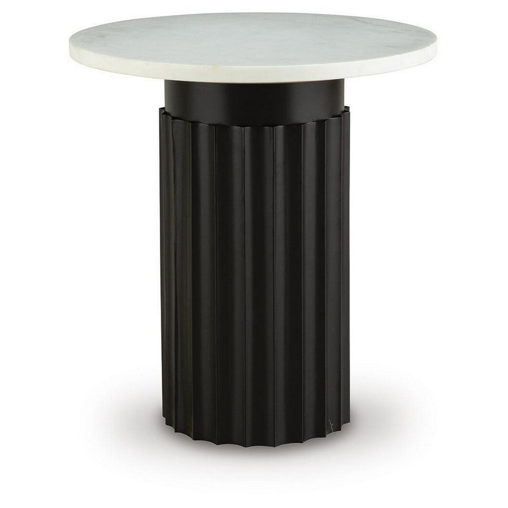 Waina Accent Table with White Marble Top | Black Fluted Metal Frame 20"