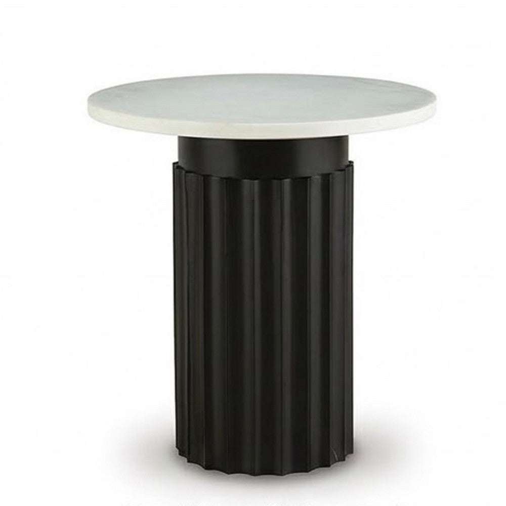 Waina Accent Table with White Marble Top | Black Fluted Metal Frame 20"