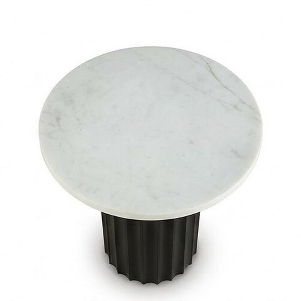 Waina Accent Table with White Marble Top | Black Fluted Metal Frame 20"