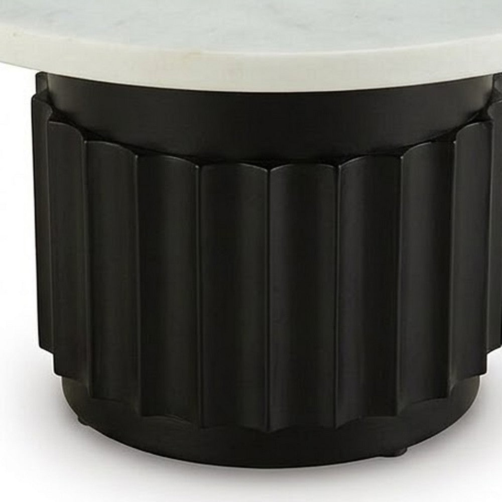 Waina Accent Table with White Marble Top | Black Fluted Metal Frame 20"
