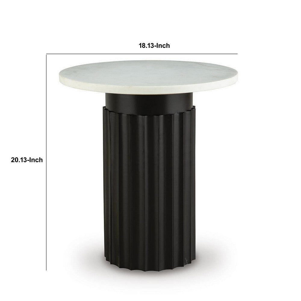 Waina Accent Table with White Marble Top | Black Fluted Metal Frame 20"