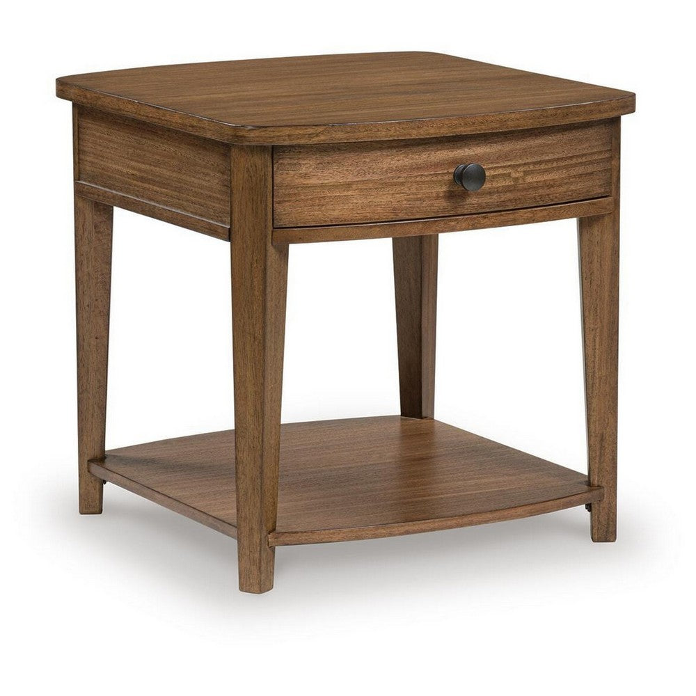 Buckly End Table | Drawer & Lower Shelf | Brown Eucalyptus-Rubberwood 26"