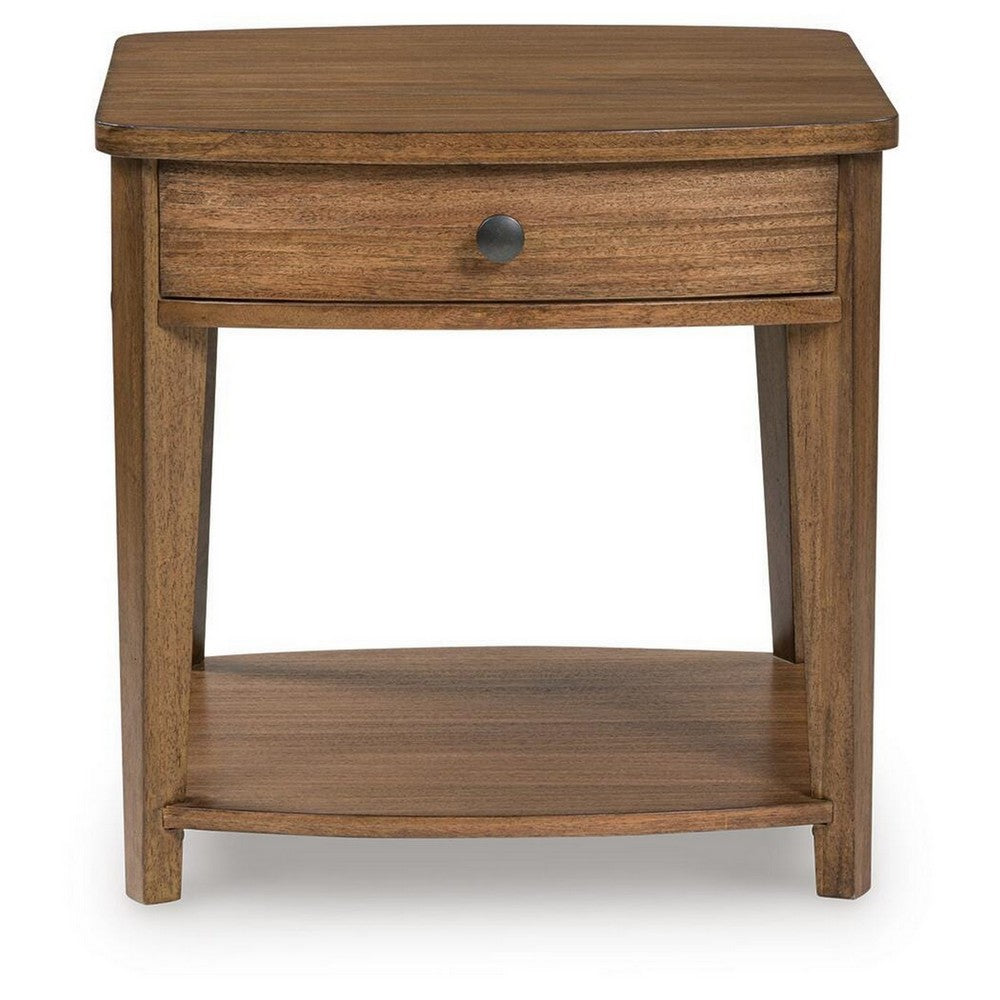 Buckly End Table | Drawer & Lower Shelf | Brown Eucalyptus-Rubberwood 26"