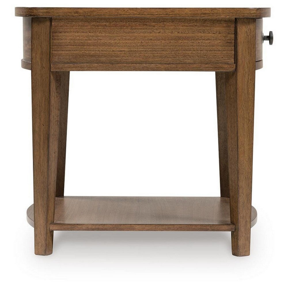 Buckly End Table | Drawer & Lower Shelf | Brown Eucalyptus-Rubberwood 26"