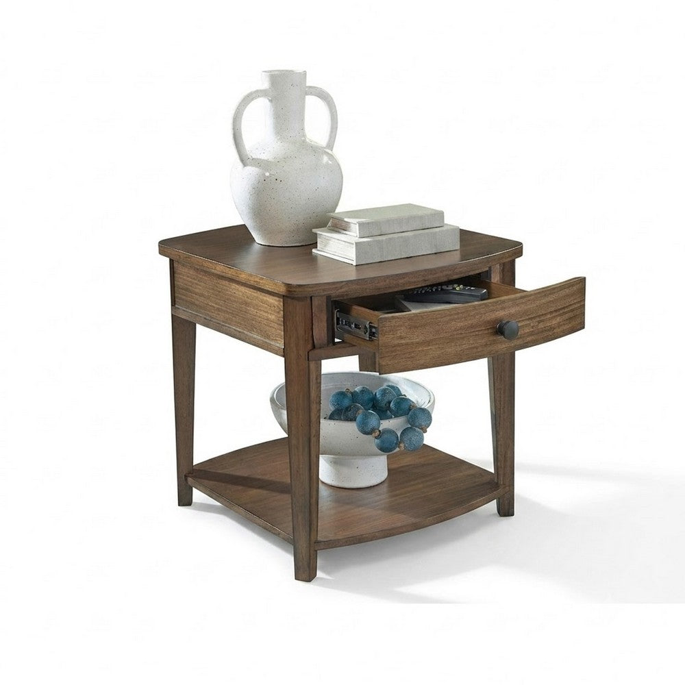 Buckly End Table | Drawer & Lower Shelf | Brown Eucalyptus-Rubberwood 26"