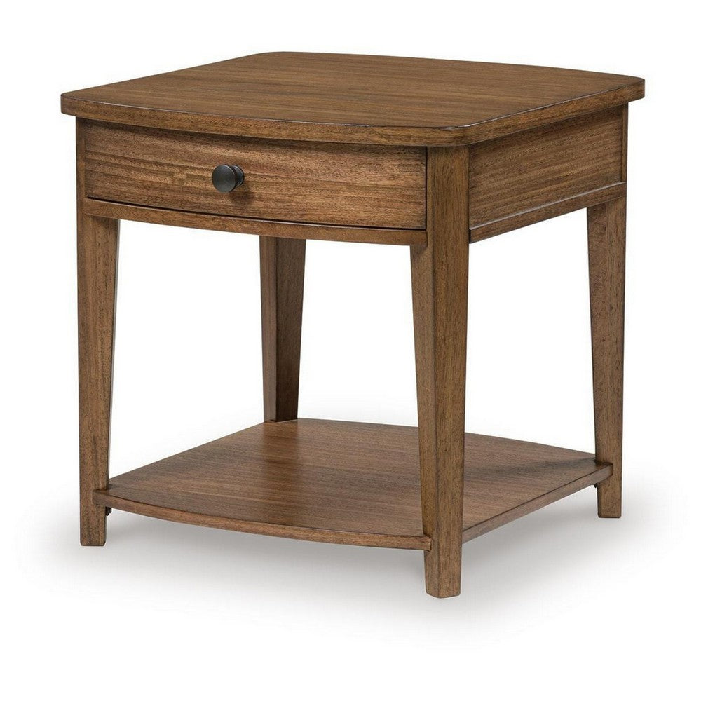 Buckly End Table | Drawer & Lower Shelf | Brown Eucalyptus-Rubberwood 26"