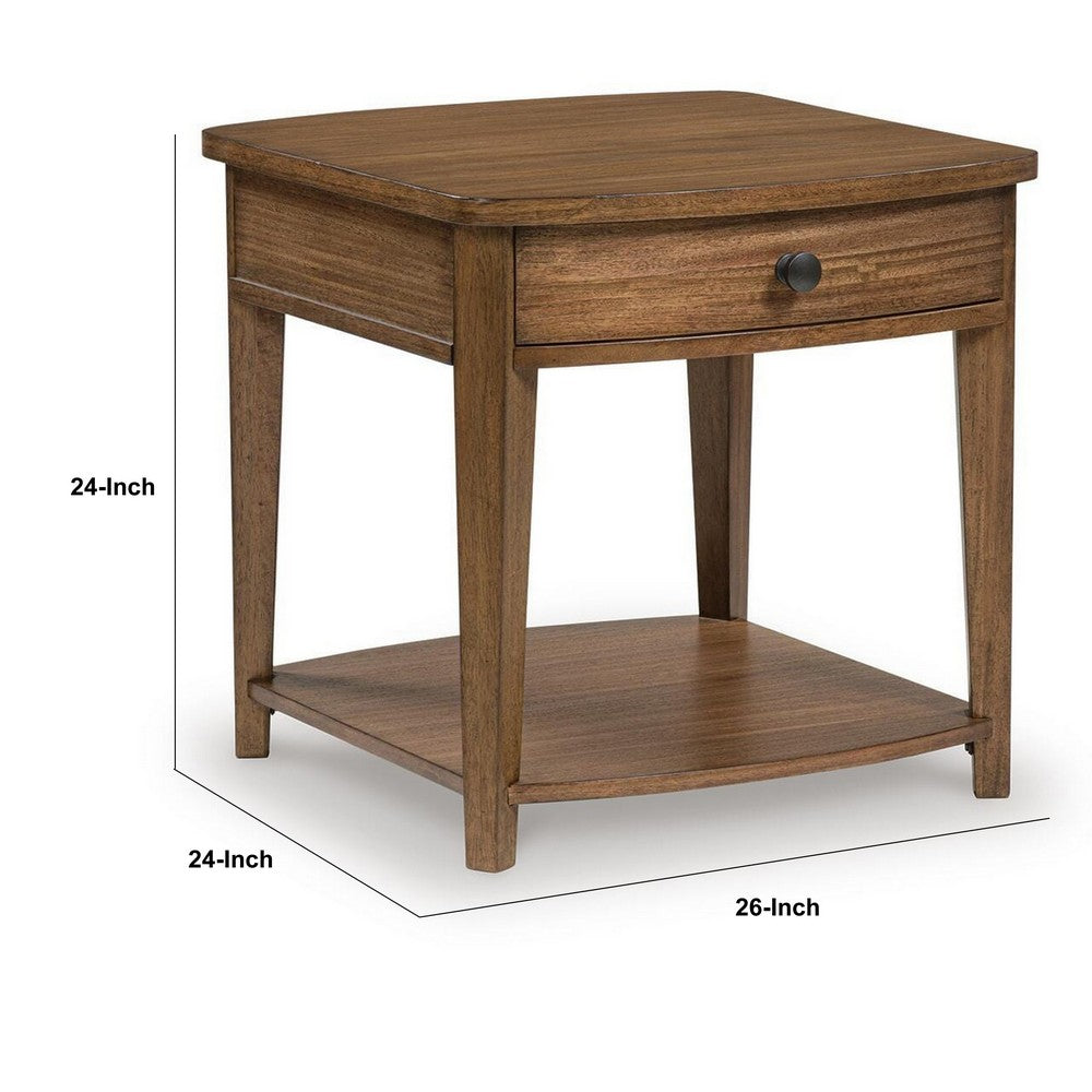 Buckly End Table | Drawer & Lower Shelf | Brown Eucalyptus-Rubberwood 26"