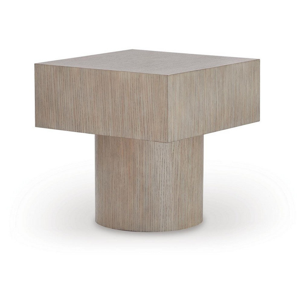 Jery End Side Table | Plinth Base | Thick Square Top | Gray Oak-Hardwood 24"