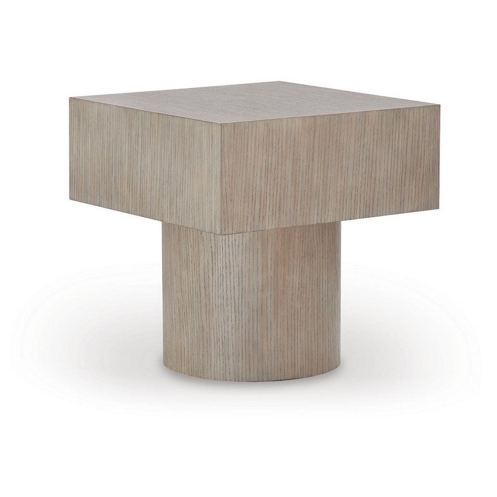 Jery End Side Table | Plinth Base | Thick Square Top | Gray Oak-Hardwood 24"