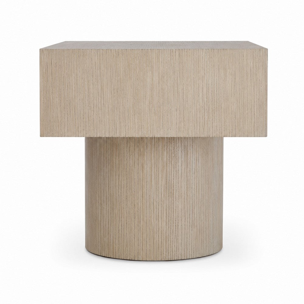 Jery End Side Table | Plinth Base | Thick Square Top | Gray Oak-Hardwood 24"