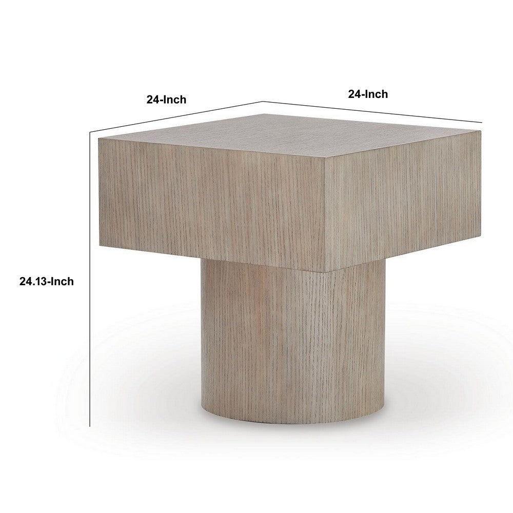 Jery End Side Table | Plinth Base | Thick Square Top | Gray Oak-Hardwood 24"
