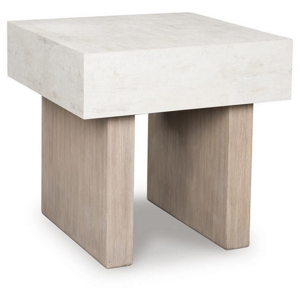 Laina Modern Square Side End Table with Faux Cement Top | Gray Wood 26"