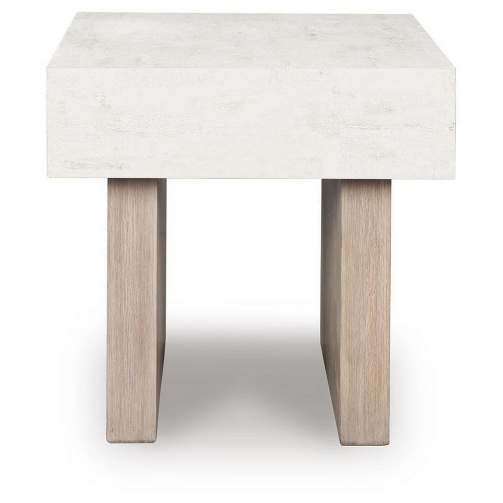 Laina Modern Square Side End Table with Faux Cement Top | Gray Wood 26"