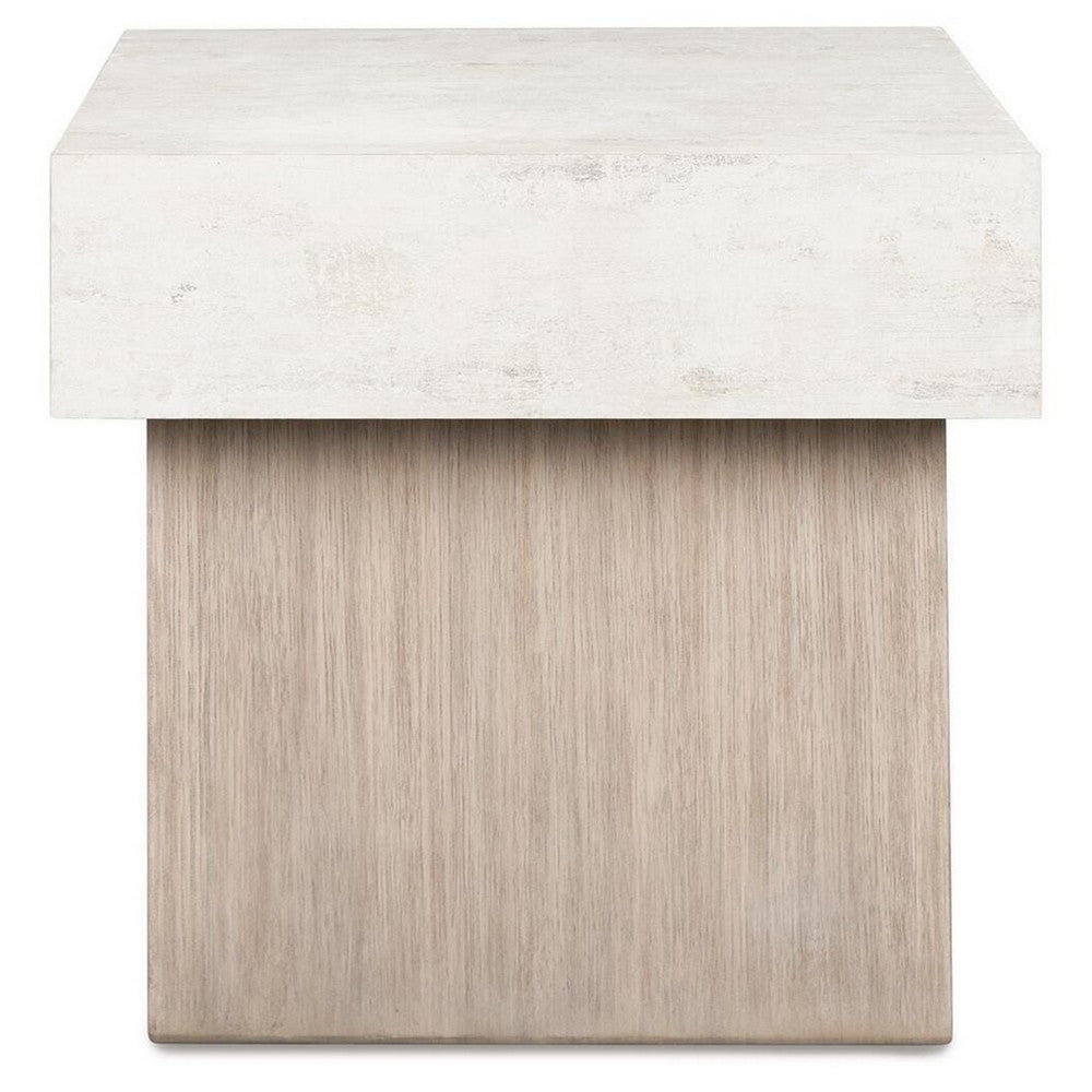 Laina Modern Square Side End Table with Faux Cement Top | Gray Wood 26"