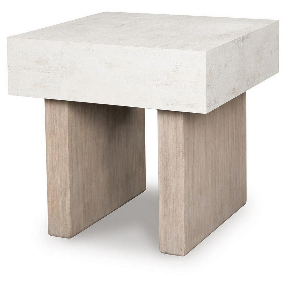 Laina Modern Square Side End Table with Faux Cement Top | Gray Wood 26"