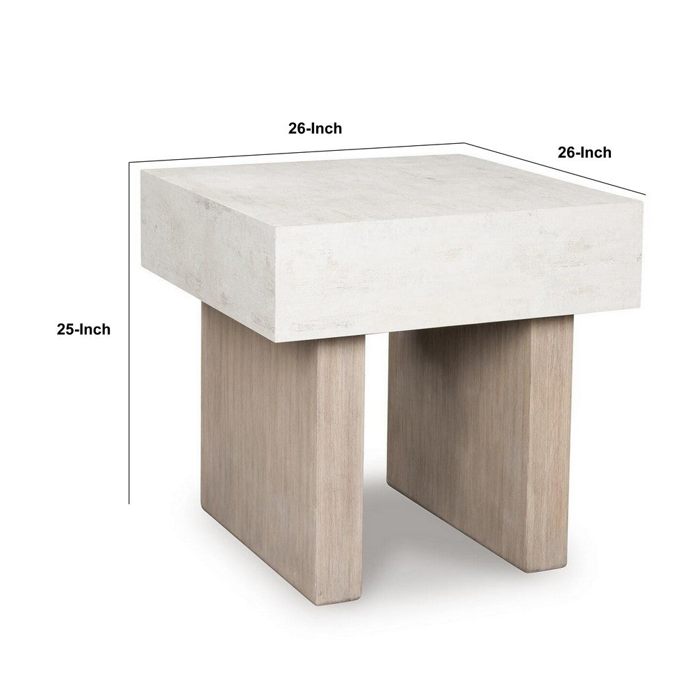 Laina Modern Square Side End Table with Faux Cement Top | Gray Wood 26"