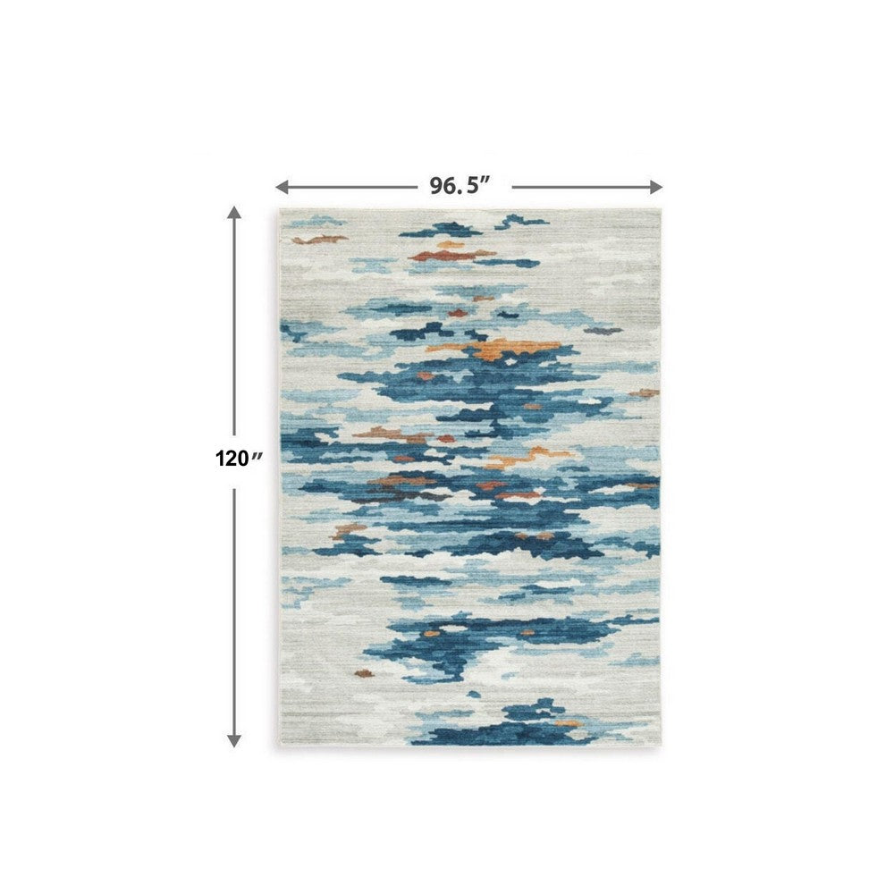 Vinly Washable Large Area Rug | Blue-Brown Abstract Design | Cream Polyester 8x10