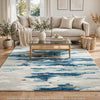 Vinly Washable Large Area Rug | Blue-Brown Abstract Design | Cream Polyester 8x10