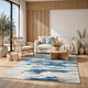 Vinly Washable Large Area Rug | Blue-Brown Abstract Design | Cream Polyester 8x10