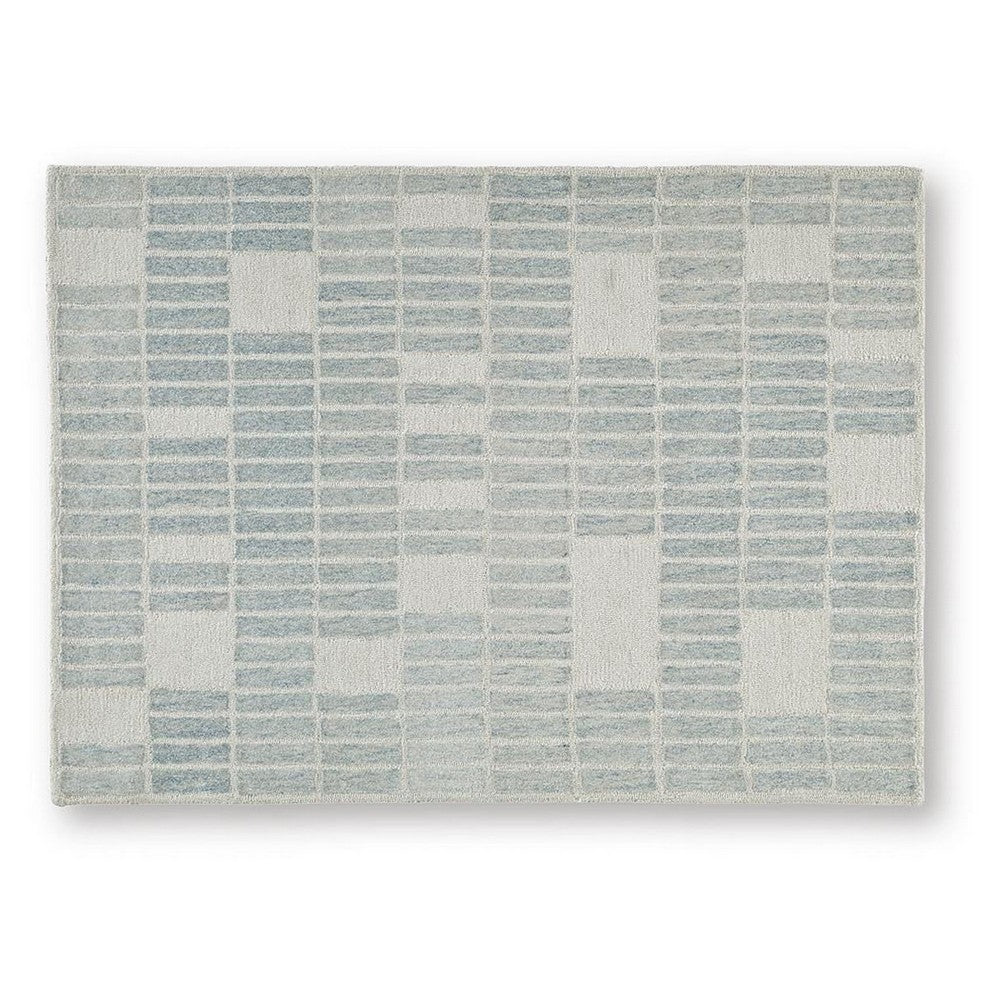 Dyni Medium Area Rug | Ivory-Blue Geometric Design | Wool-Polyester 5 x 7