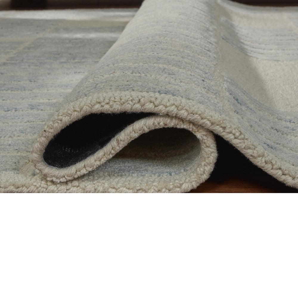 Dyni Medium Area Rug | Ivory-Blue Geometric Design | Wool-Polyester 5 x 7