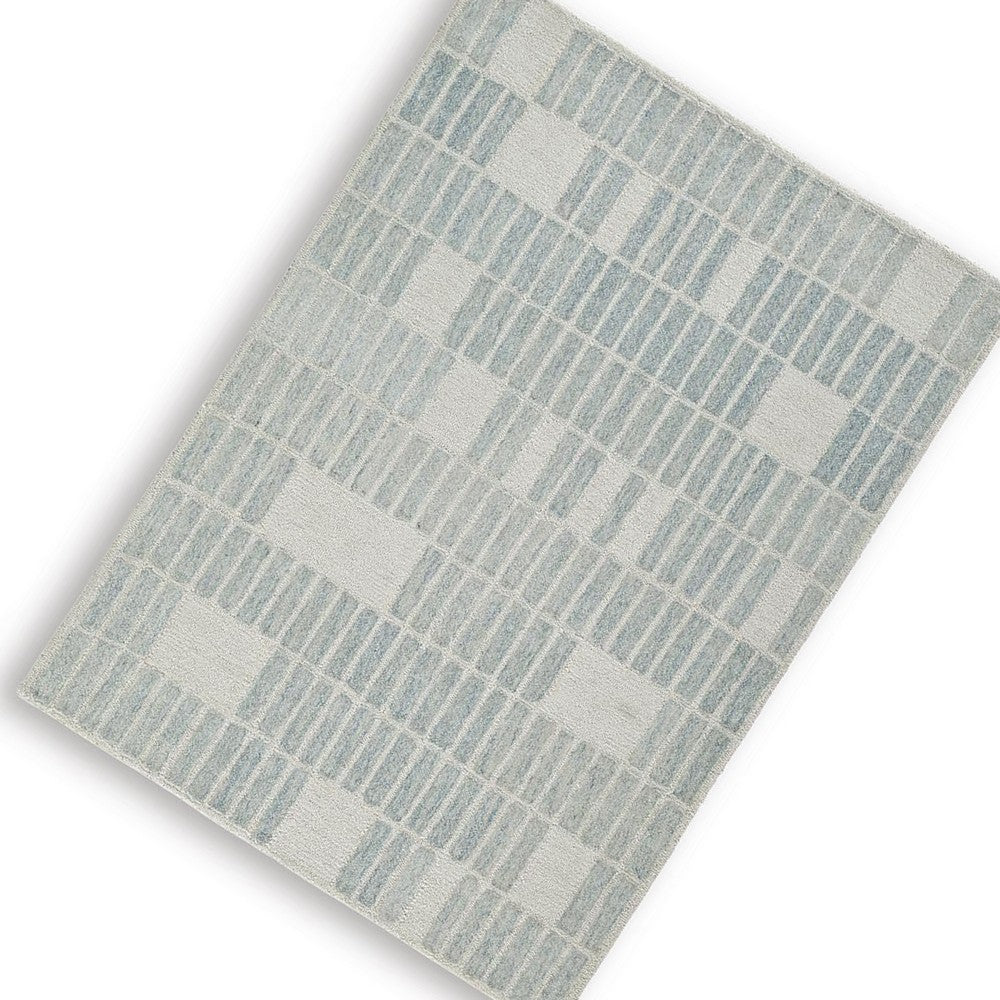 Dyni Medium Area Rug | Ivory-Blue Geometric Design | Wool-Polyester 5 x 7