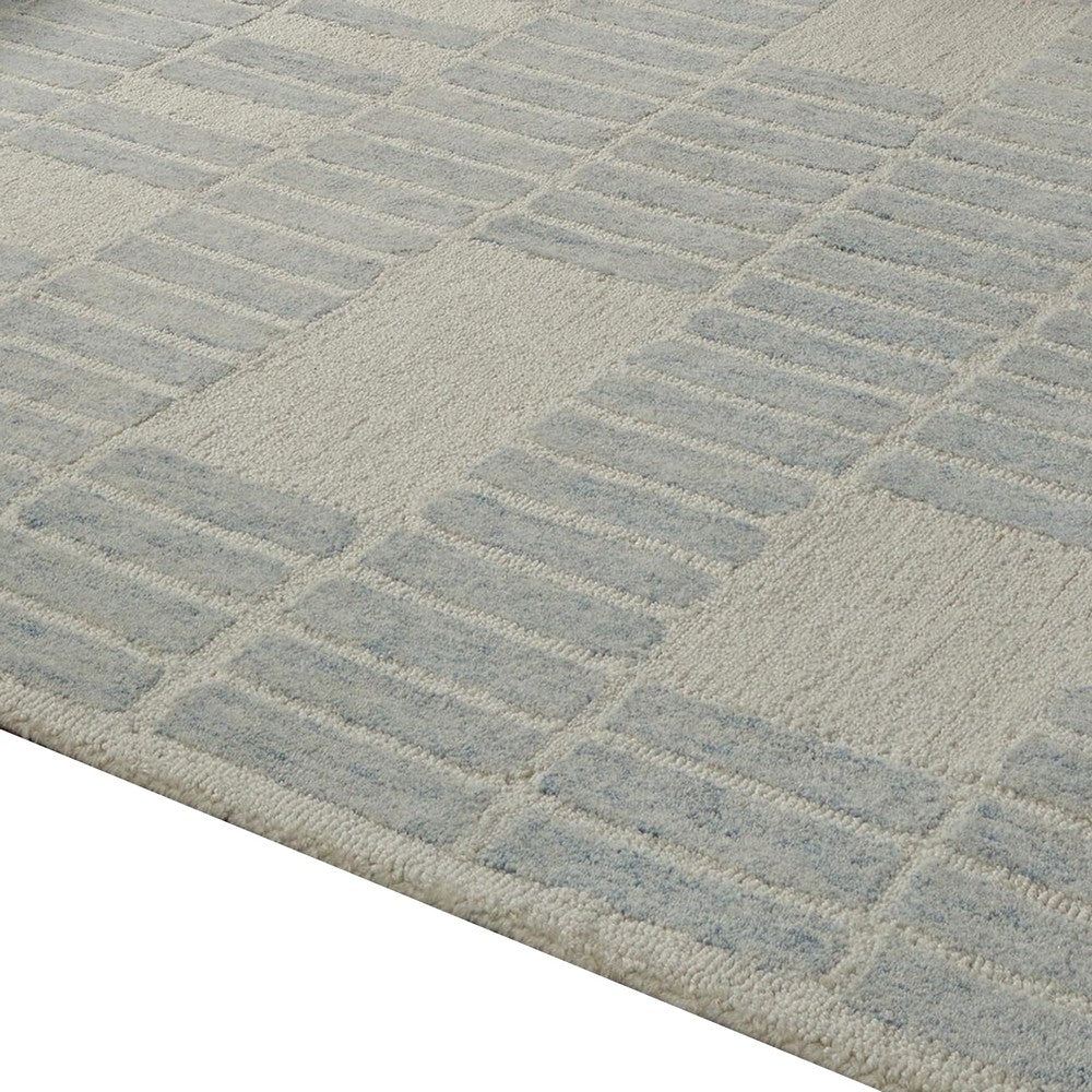 Dyni Medium Area Rug | Ivory-Blue Geometric Design | Wool-Polyester 5 x 7