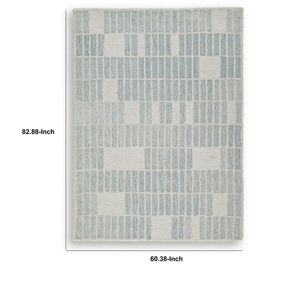 Dyni Medium Area Rug | Ivory-Blue Geometric Design | Wool-Polyester 5 x 7
