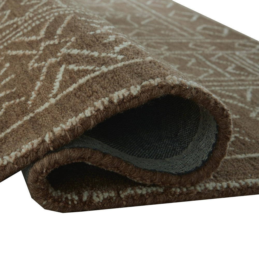 Amina H&-Tufted Medium Rug | Ivory Geometric-Medallion Motifs | Brown Wool 5x7