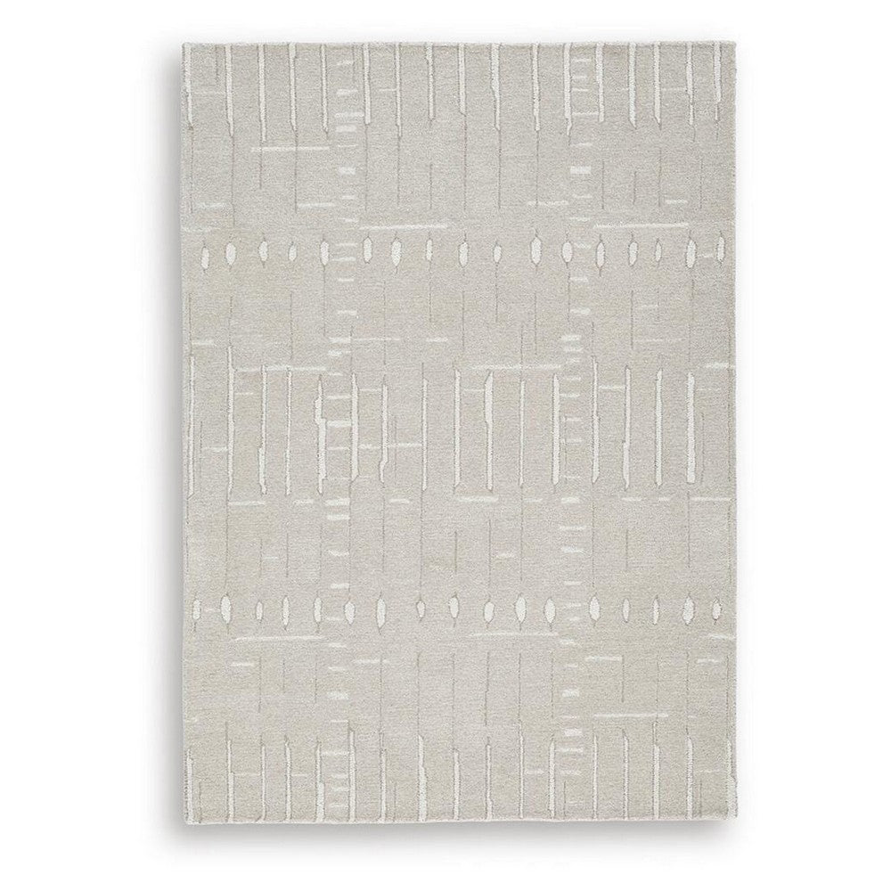 Berty H&-Tufted Medium Area Rug | Abstract Stripes |Tan | Ivory Wool 5x7