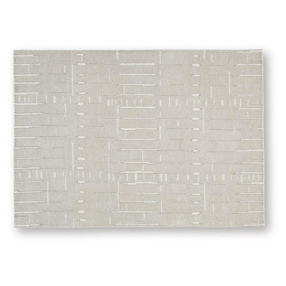 Berty H&-Tufted Medium Area Rug | Abstract Stripes |Tan | Ivory Wool 5x7