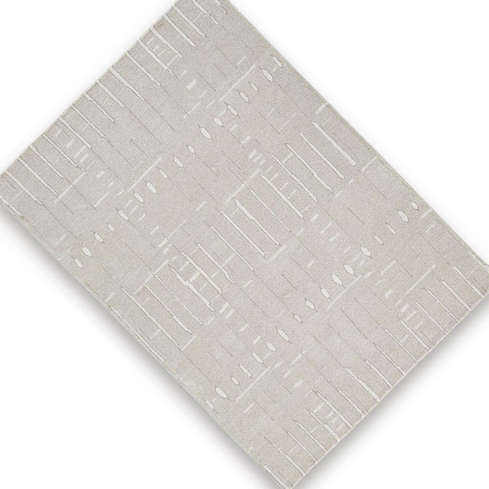 Berty H&-Tufted Medium Area Rug | Abstract Stripes |Tan | Ivory Wool 5x7