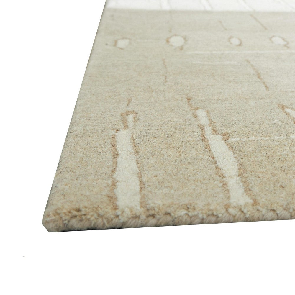 Berty H&-Tufted Medium Area Rug | Abstract Stripes |Tan | Ivory Wool 5x7