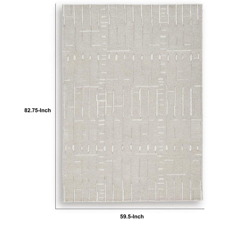 Berty H&-Tufted Medium Area Rug | Abstract Stripes |Tan | Ivory Wool 5x7