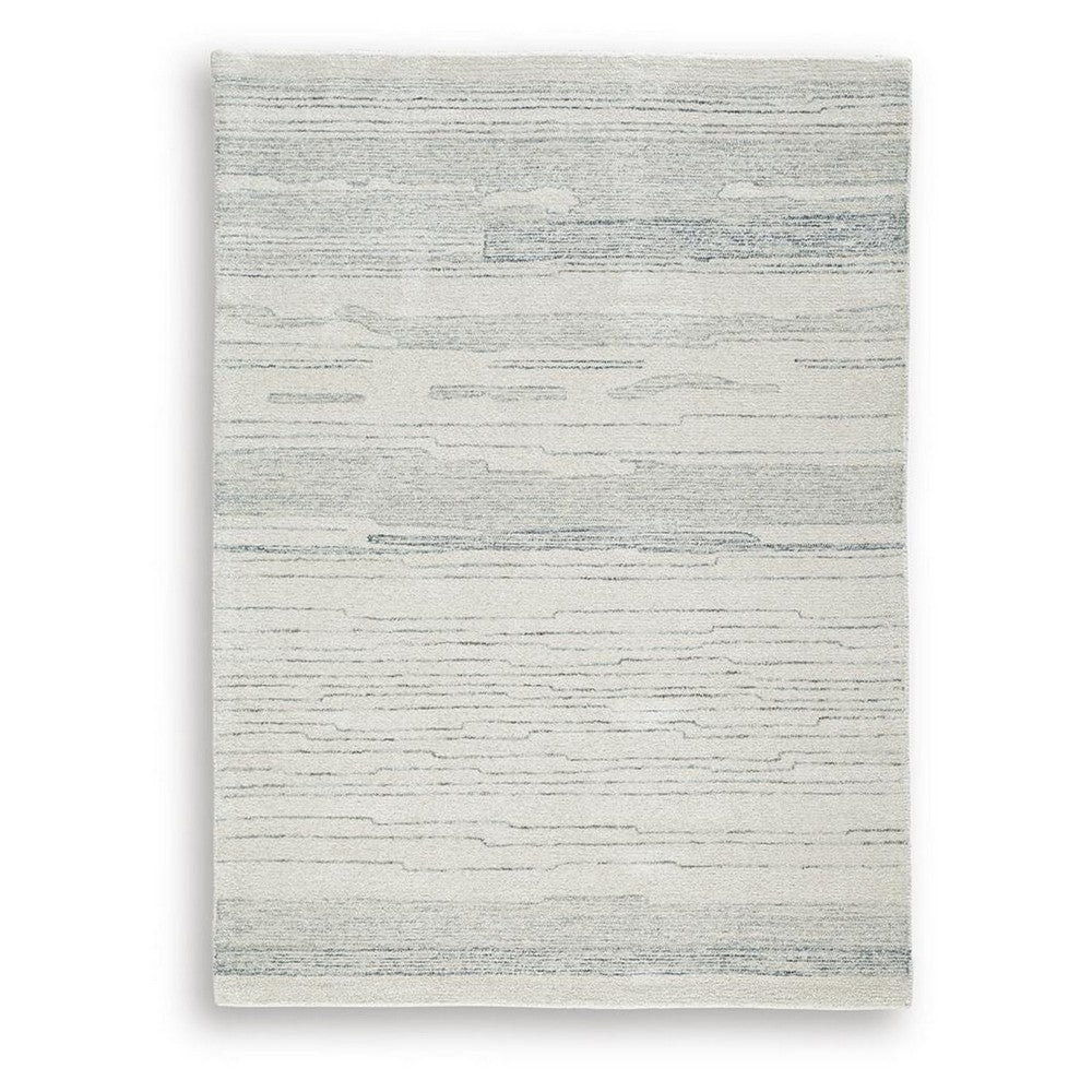 Genie H&-Tufted Medium Area Rug | Blue Abstract Design | Ivory Wool 5x7