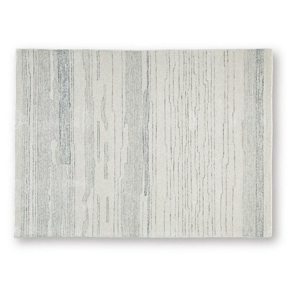 Genie H&-Tufted Medium Area Rug | Blue Abstract Design | Ivory Wool 5x7